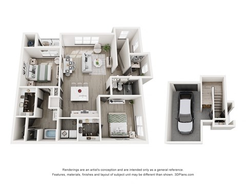 Floor plan for 2 beds, 2 baths, 1323 sqft